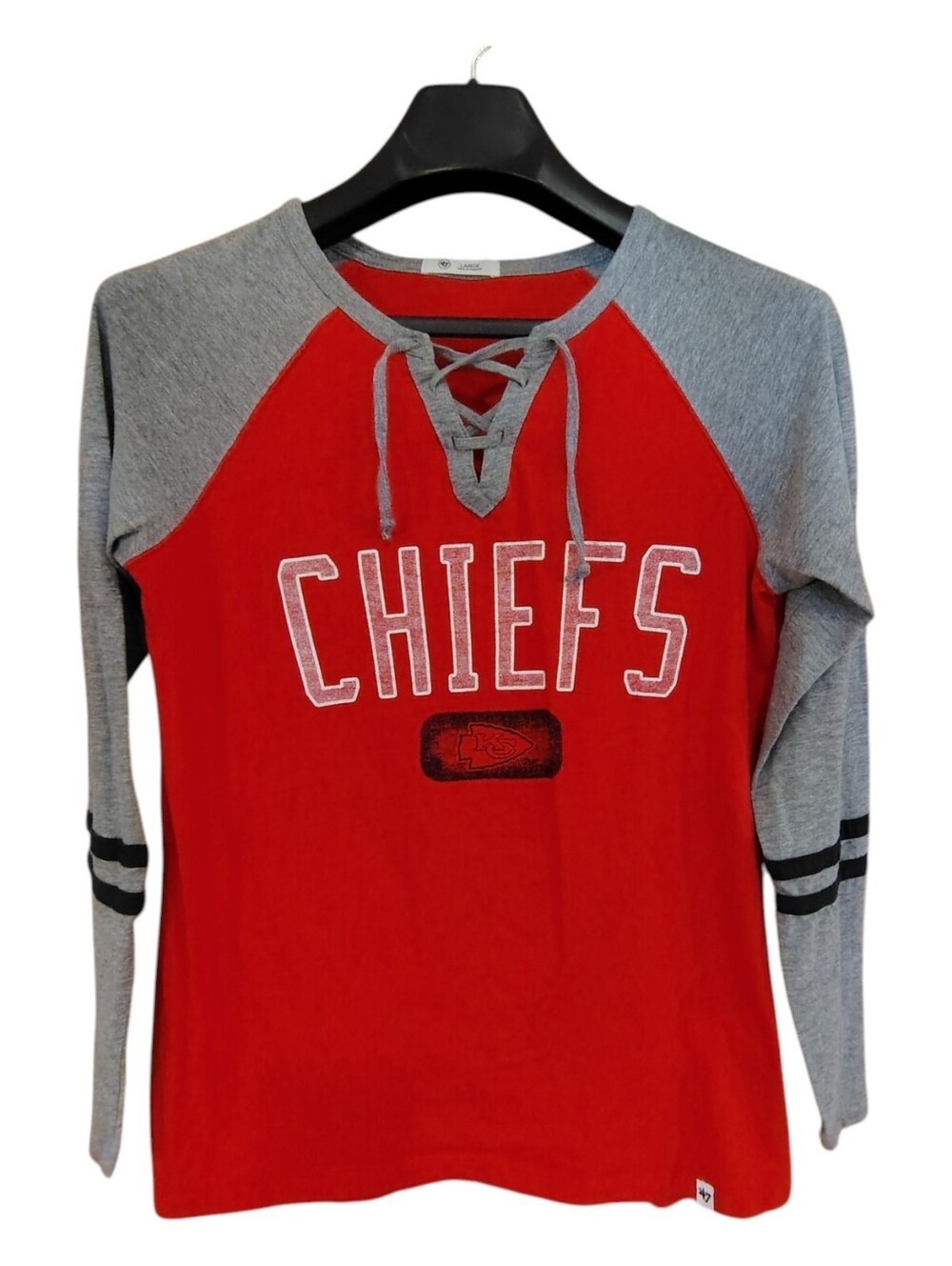 Women's Kansas City Chiefs Lace-Up Raglan Long Sleeve Tee - Red & Gray